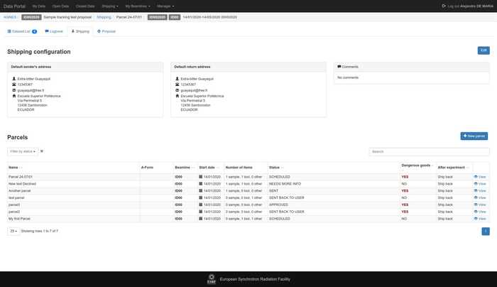 The E-Data Portal shows a shipment